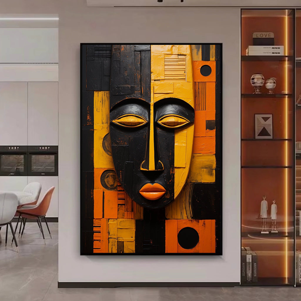 African Tribal Masks Canvas Wall Art - Home Decor Enthusiasts, Art Lovers, and Cultural Interests - Mixed Color, Canvas, Use Without Electricity - Suitable for Home Decor, Wall Art, African Culture