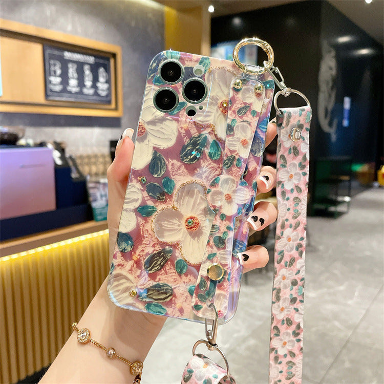Camellia Applicable 14 Phone Case Rhinestone Lanyard