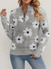 Floral Print Crew Neck Zipper Pullover Sweater, Long Sleeve Knitted Sweater for Women, Fall & Winter Casual Wear