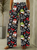 Plus Size Christmas Print High Waist Pants, Casual Patch Pockets Wide Leg Pants, Women's Plus Size Clothing