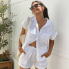 Women's Fashionable Casual Short-sleeved Shirt And Shorts Suit