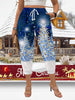 Christmas Tree Print Fitted Bottom Joggers, Casual Drawstring High Waist Crop Pants For Spring & Summer, Women's Clothing