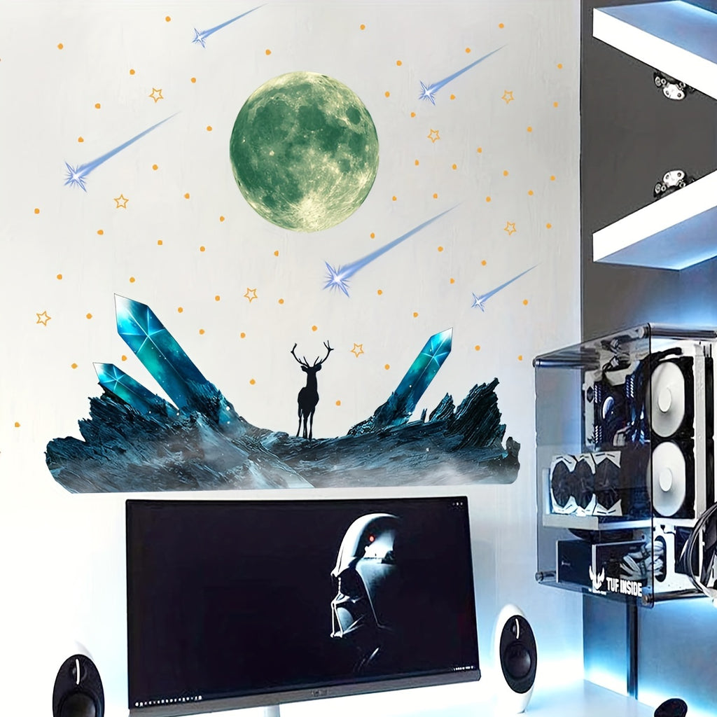 Glow-in-the-Dark Moon & Stars Wall Decals - Luminous Ceiling Stickers for Bedroom and Living Room, Easy Apply & Remove