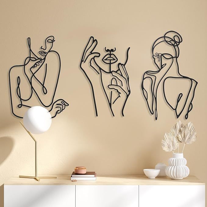 Art Woman Silhouette Interior Decoration Iron Line Metal Wall Space Wall Hanging