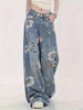 Vintage-Inspired High-Waist Wide-Leg Jeans for Women - Classic Retro Print, Cotton Blend, Machine Washable, High-end Fashion Brand