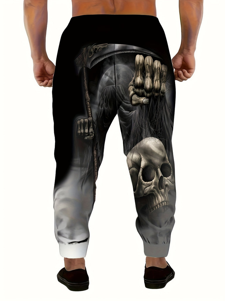 Men's Spooky Halloween Skeleton Print Joggers - Casual Drawstring Sweatpants with Relaxed Fit for a Comfortable Gift Idea