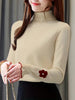 High Neck Long Sleeve Knit Top With Pearl Details, Acrylic Fabric, Korean Style, Autumn/Winter Fashion, Hand Wash Or Dry Clean