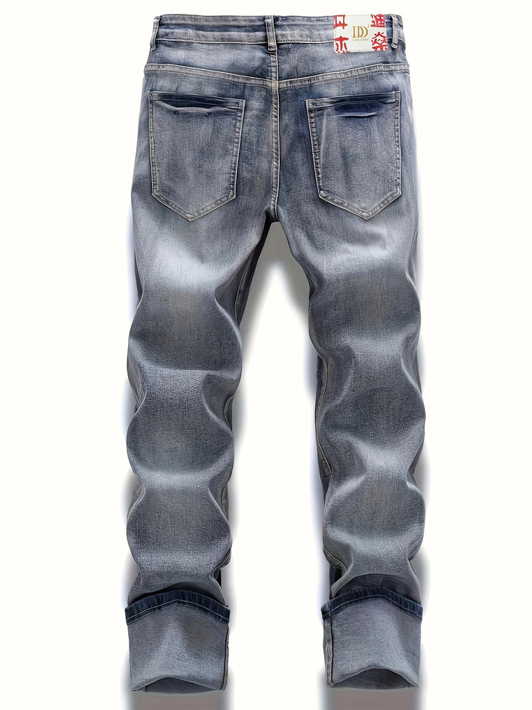 Men's Casual Graffiti Print Jeans, Chic Street Style Straight Leg Denim Pants