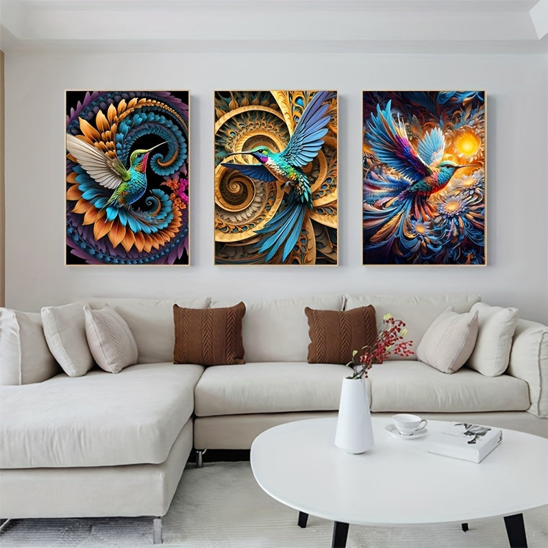 3pcs 15.7*23.6in/40cm*60cm Frameless Modern Watercolor Hummingbird Wall Art Canvas Painting Art for Living Room Cuadros Decor No Frame