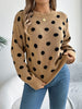 Women's Autumn Winter Knit Long Sleeve Crew Neck Sweater With Dot Pattern, Soft Acrylic Fabric, Elegant Casual Wear