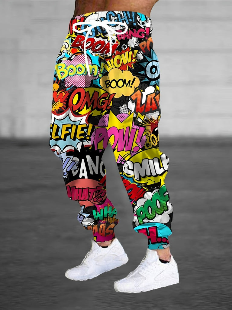 Men's 3D Anime Print Joggers with Drawstring & Pockets - Stylish, Comfortable Polyester Sweatpants - For Casual Wear - Perfect Gift for Anime Fans