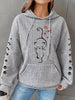 Plus Size Casual Sweatshirt, Women's Plus Cat & Paw Print Waffle Pattern Long Sleeve Drawstring Hoodie With Pockets