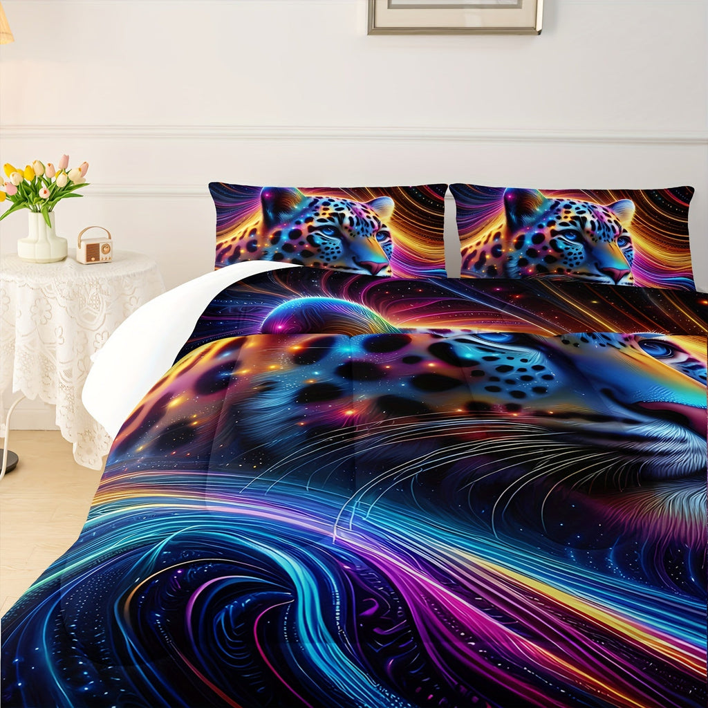 Leopard Comforter Set Rainbow Comforter, Cheetah Printed Bedding Set, Colorful Animal Duvet Set With 1 Comforter And 2 Pillowcases