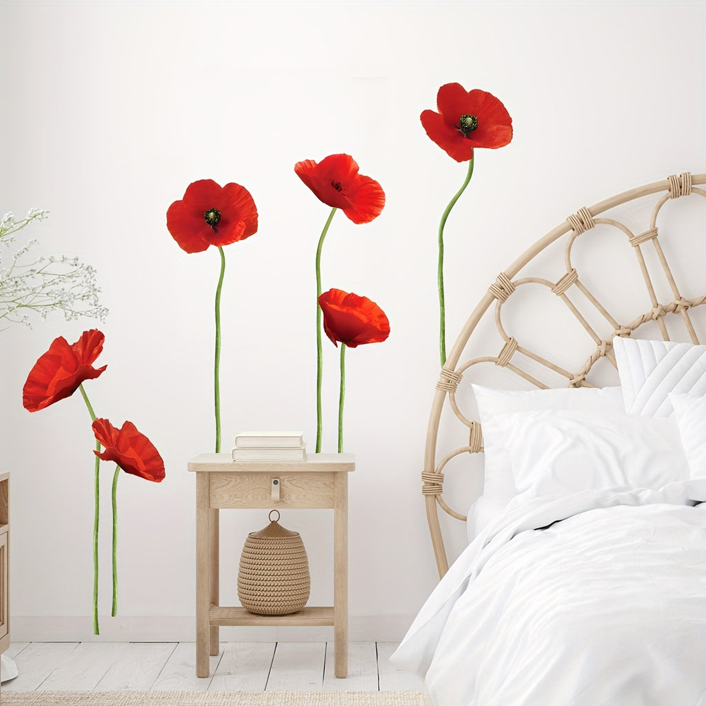 1pc Vibrant Red Floral Wall Sticker - Unique Self-Adhesive Design for Easy Application - Perfect for Bedroom, Entryway, Living Room, Porch, and Home Decoration, Long-Lasting Wall Decals