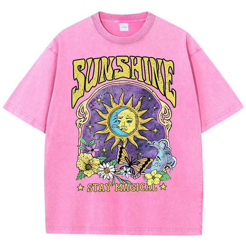 Sunshine Humor Sun Moon Flower Butterfly Casual T-shirt