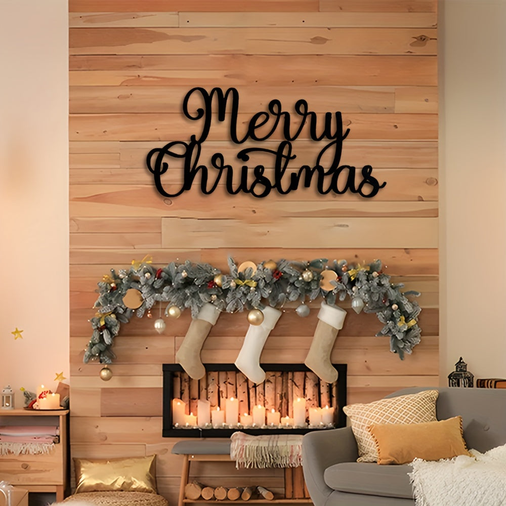 Merry Christmas Metal Wall Sign - Artistic Iron Cutout Home Decor for Holiday Season