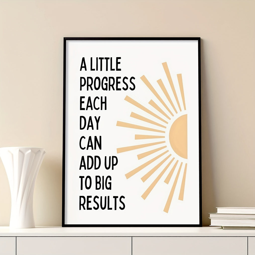 1pc Framed Modern Encouragement Poster, Daily Progress Leads To Great Achievements, Inspirational Life, Office/Living Room/Bedroom Decoration Canvas Wall Art With frame30x40cm (11.81x15.75in) Framed