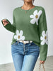 Floral Drop Shoulder Sweater for Women, Long Sleeve Crew Neck Pullover for Winter & Fall