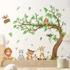 6-Piece Art Deco Wall Stickers: Large Tree with Cartoon Animals - Easy Apply & Peel Off for Bedroom, Living Room Decor