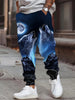 Men's Roaring Wolves & Moon Print Jogger Pants With Drawstring, Casual Sports Trousers As Gift