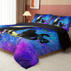 3Pcs Black Cat Bedding Cartoon Cat Comforter Set, Butterflies Moon Printed Bedding Set For Adults All Season, 1 Quilt 2 Pillow Cases