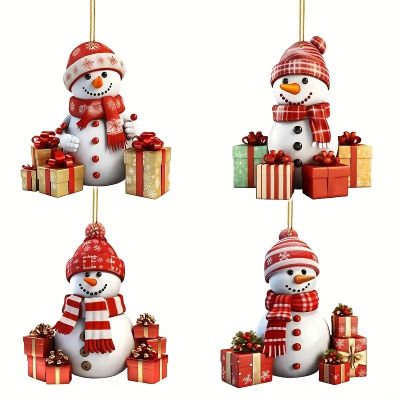 4pcs/1set Christmas Acrylic Snowman Christmas Tree Ornaments - 2D Cartoon Design Home and Garden Decoration