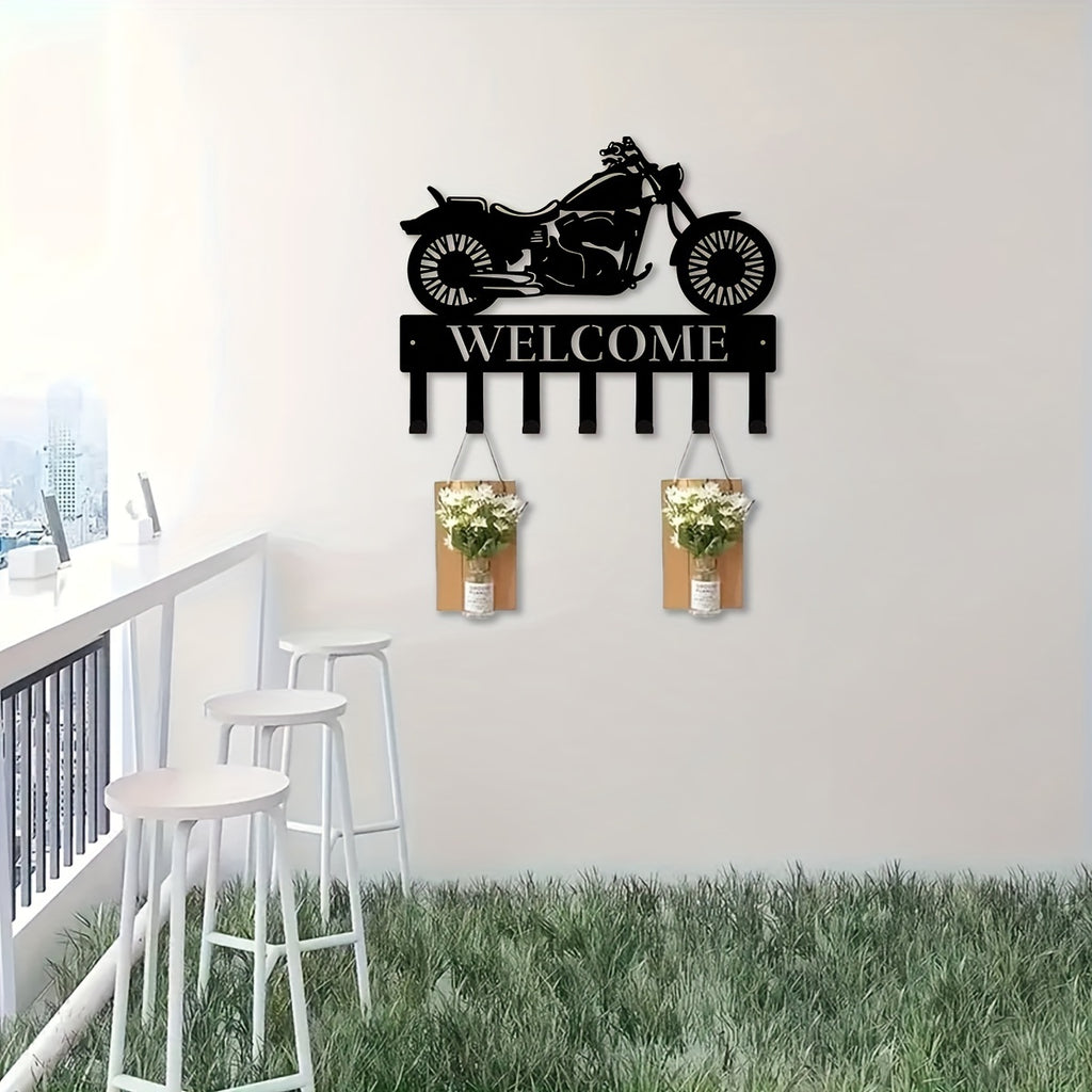 1pc Motorcycle Biker Sign, Great Motocross Sign For Garage Home Decor Metal Coat Hooks For Wall, Metal Wall Art For Entryway Coat Rack, Wall Mounted Coat Racks Hooks