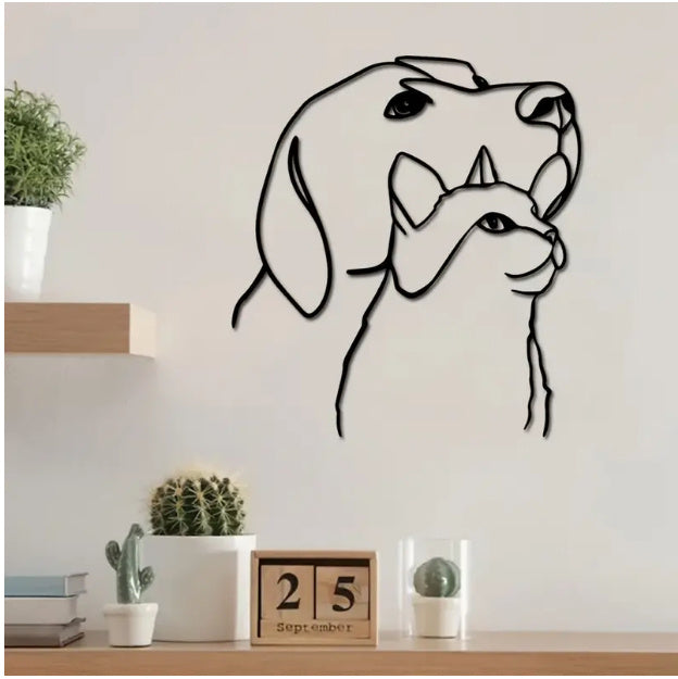 Kitten Puppy Line Metal Iron Art Silhouette