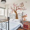 A set of four 11.81*35.43inch*4pcs large peach blossom tree owl deer wall stickers for bedroom living room background wall home decoration stickers self-adhesive MS3260-YL