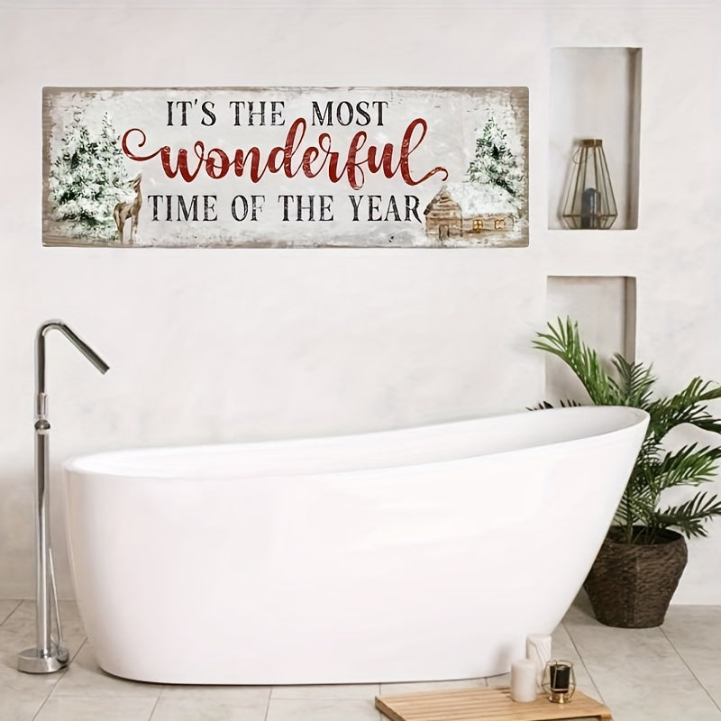 1pc Frameless Canvas Wall Art - "It's The Most Wonderful Time Of The Year" Christmas Sign Decor for Living Room, Bedroom, Holiday Celebrations