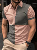 Casual Sports Short Sleeve Color Stitching Turnover Neck Polo Shirt Men Clothing