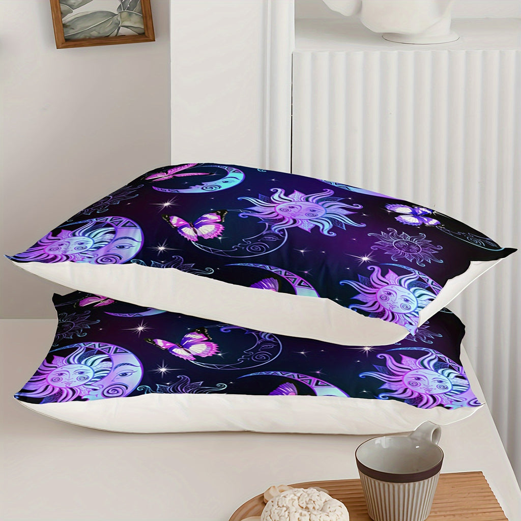 Sun And Moon Comforter Set, Butterfly And Star Bedding Set, 3D Printed Bohemian Gothic Duvet With 2 Pillowcases