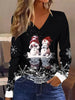 snowman shirt - Women's Snowman & Snowflake Print V-Neck T-Shirt - Casual Long Sleeve - Cozy Christmas Cheer All Year