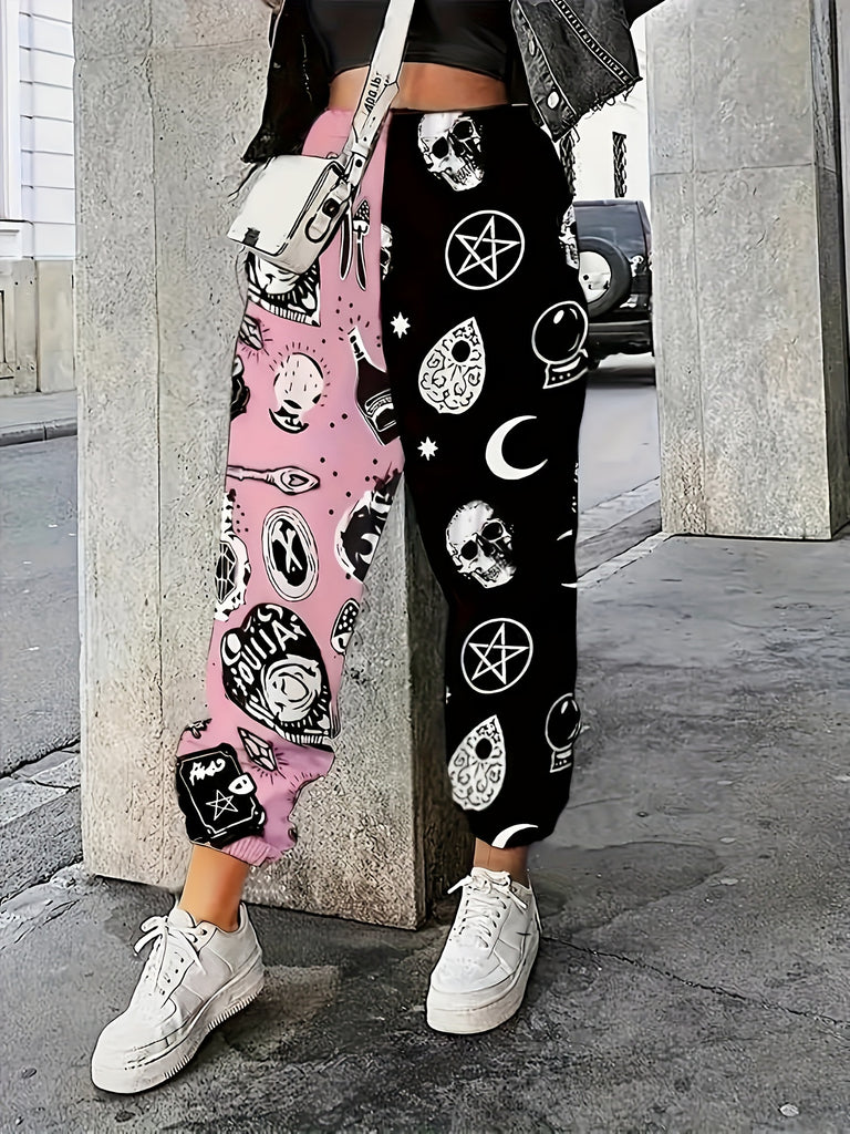 Skull Print Fitted Bottom Joggers - Casual Sporty Pants For Spring & Summer - Women's Clothing - Soft & Breathable Fabric - Perfect for Active Women - Ideal Gift for Fashionable Teens