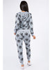 2-Piece Women's Bundle Set Left Pattern Graphic Print Weed Zip Up Stretch Long Sleeve Hoodie & Drawstring Joggers Pants Casual Warm Fleece Lined