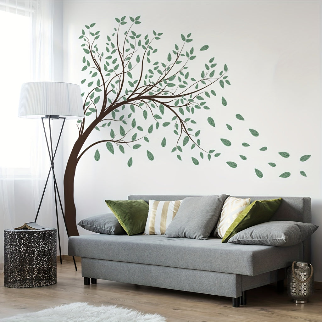 Set of 4 Large Creative Tree Wall Stickers - Vivid Green Leaf Pattern, Self-Adhesive & Removable Decals - Enhance Bedroom, Entryway, Living Room, Porch Decor - Durable, Hassle-Free Home Accent