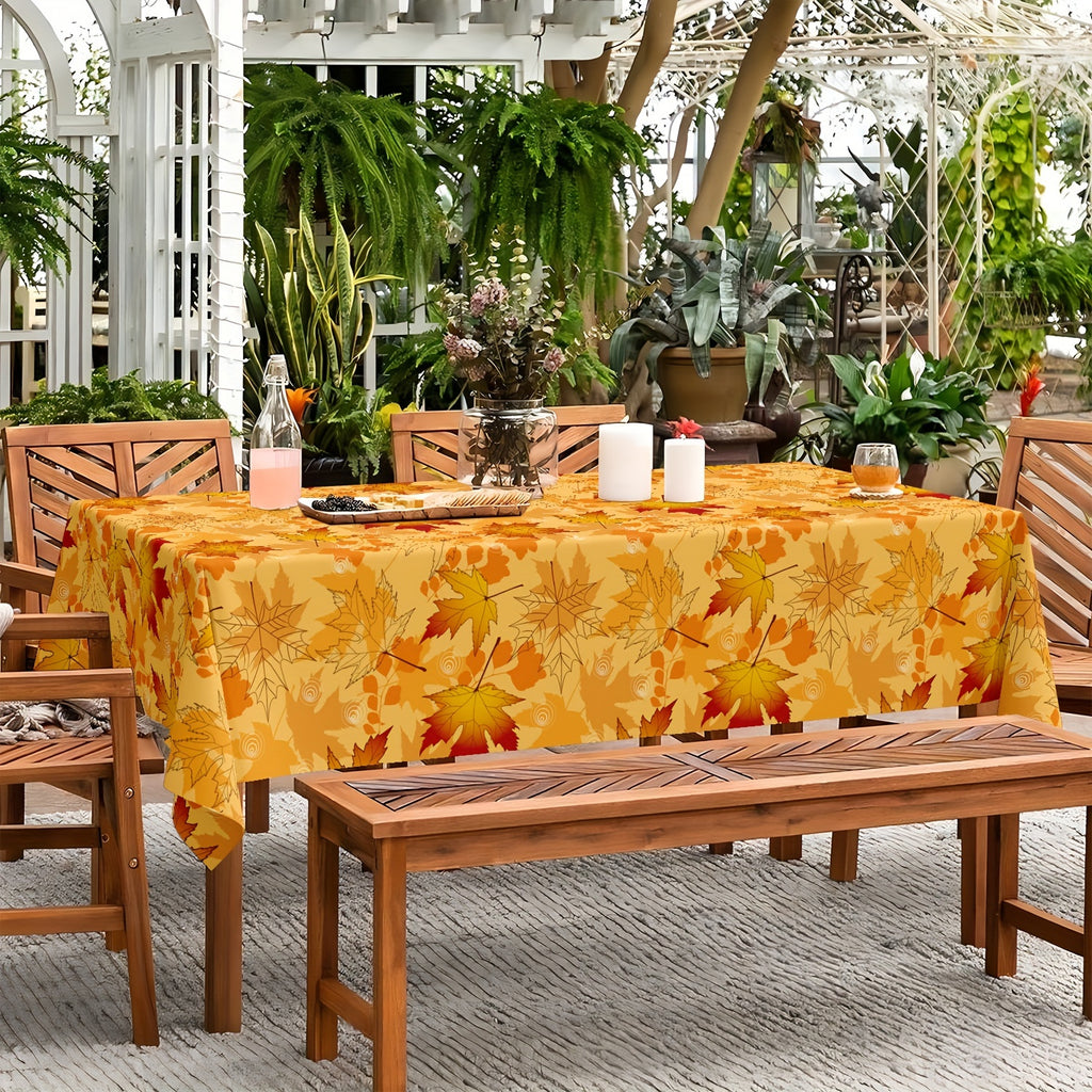 Thanksgiving Elegance: Waterproof & Stain-Resistant Autumn Leaves Round Tablecloth - Perfect for Fall Decor, Polyester, Machine-Woven, Ideal for Kitchen & Dining Room