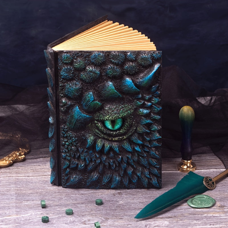 1pc Fantasy Dragon-Themed Resin Embossed Notebook - Personalized, Narrow, No Feather, Magical Decorative Journal for Dragon Enthusiasts - Ideal for Home, Office, Halloween, Christmas Gift