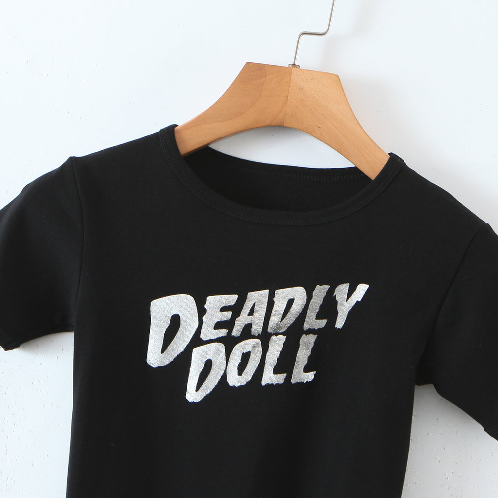 Letter Print Crew Neck Short Sleeve T-Shirt Top