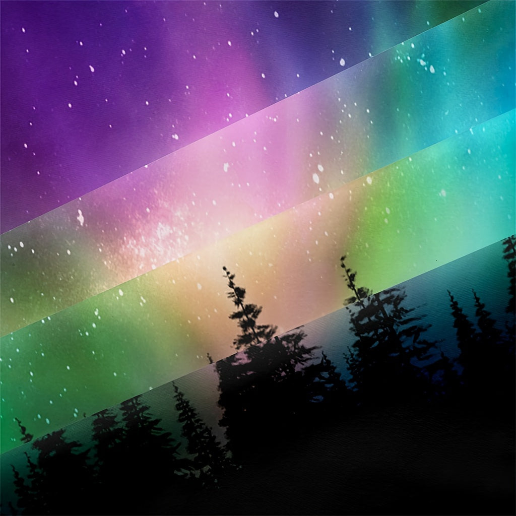 Magic Forest Colorful Comforter Set 3 Pieces King Size Galaxy Outer Space Multicolored Northern Lights Aurora Borealis Canadian 1 Quilt Comforter 2 Pillowcases (Without Core) Soft Cozy Bedding For Bedroom Guest Room