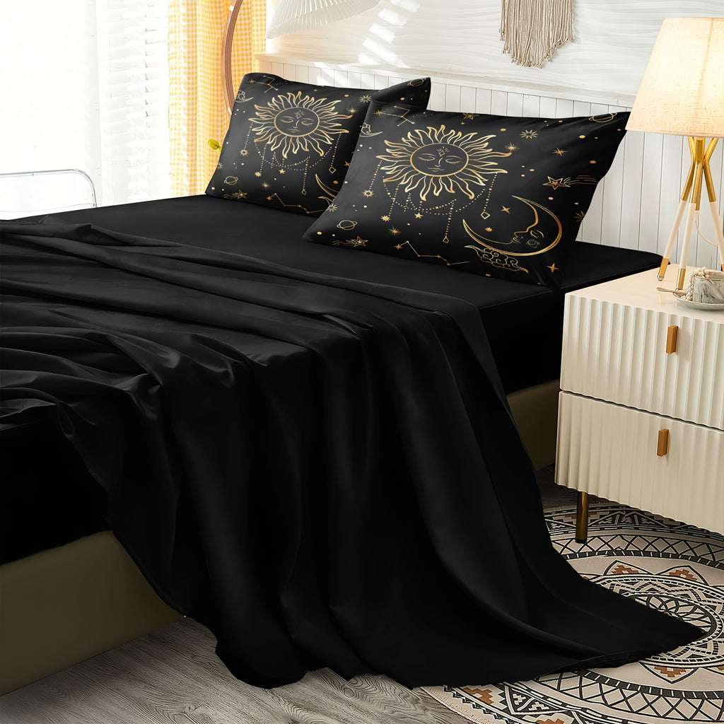 Black And Golden Comforter Set 8 Pieces Sun And Moon Bed In A Bag Queen Size Bohemian Bedding Set Mandala Comforter Set 100% Soft Microfiber 200G Microfiber Fillings Comforter Set With Sheet Set For All Season