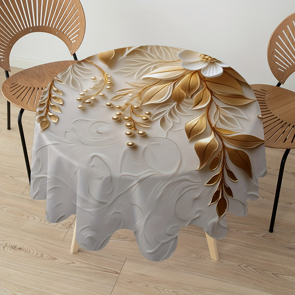 Versatile Round Tablecloth with Elegant Floral Design - Stain & Waterproof, Perfect for Parties, Home Kitchens, and Outdoor Events