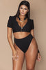Solid color zipper high waist swimsuit