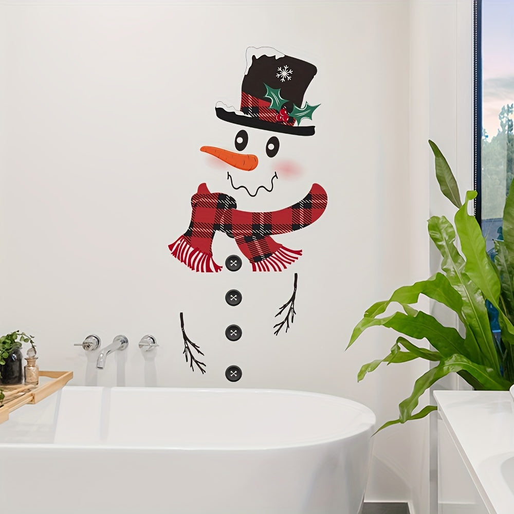 Festive Christmas Snowman Wall Decal - Modern, Cartoon Design, Self-Adhesive, Removable, Durable PVC, Perfect for Home Decor