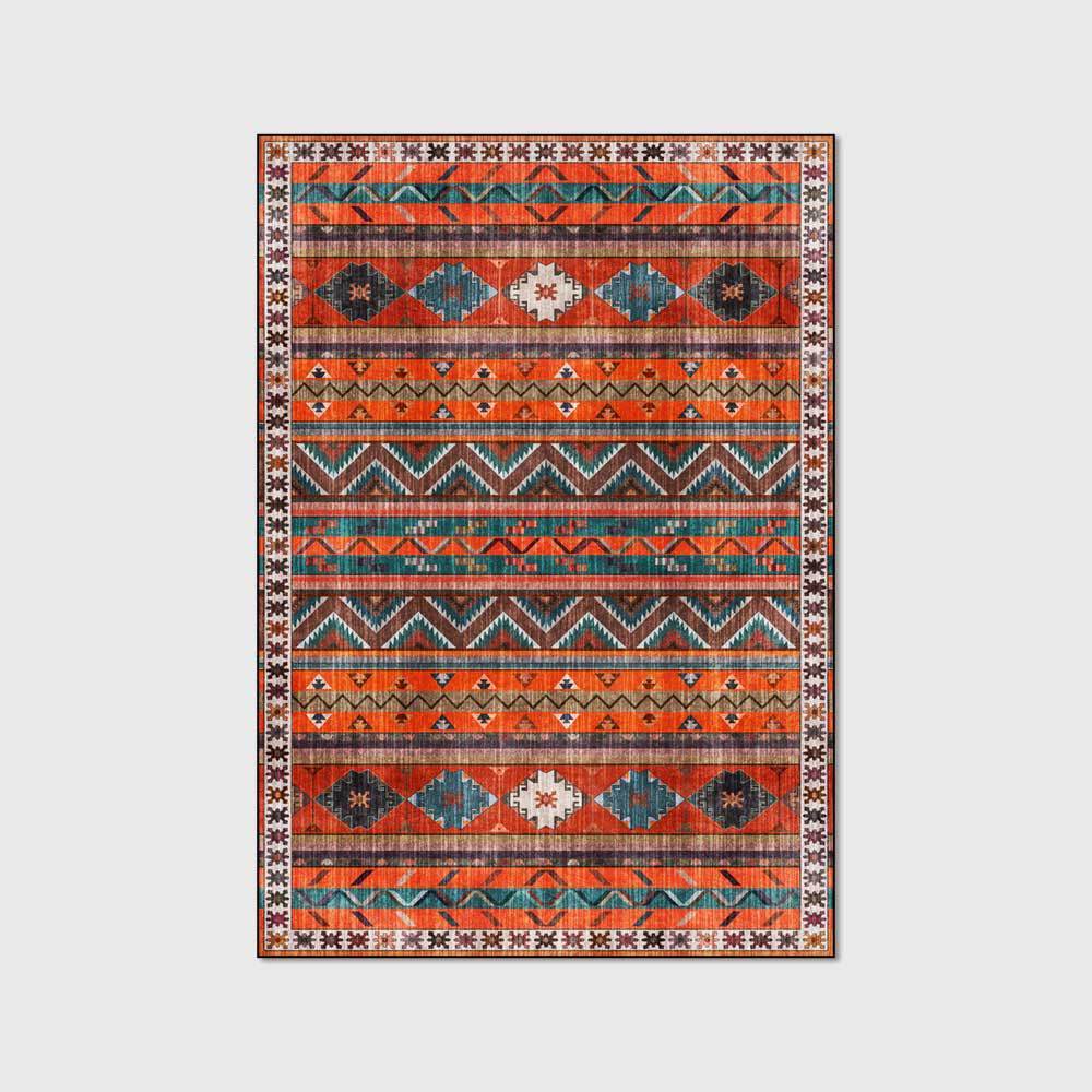 Geometric Ethnic Stripes Dark Orange Living Room Bedroom Bedside Carpet Floor Mats