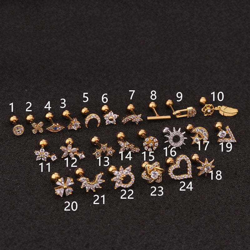 Flower Earring Stainless Steel Screw Earrings Female Zircon Earring