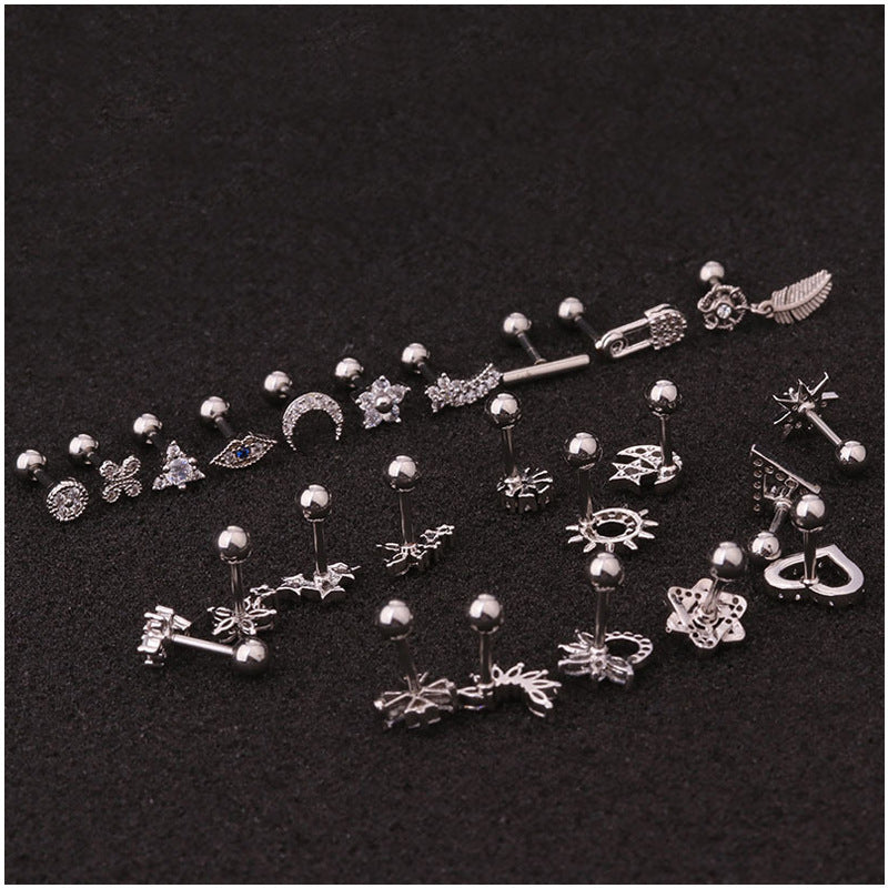 Flower Earring Stainless Steel Screw Earrings Female Zircon Earring