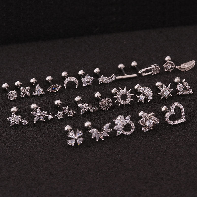 Flower Earring Stainless Steel Screw Earrings Female Zircon Earring