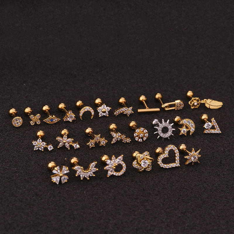 Flower Earring Stainless Steel Screw Earrings Female Zircon Earring