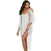 Rainbow Color Hand Crochet Flower Stitching Strapless Irregular Beach Dress Robe